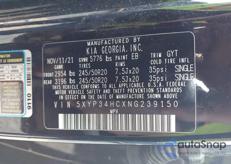 2022 Kia Telluride Ex from USA, damaged, VIN 5XYP34HCXNG239150